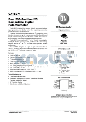 CAT5271ZI-50-GT3 datasheet - Dual 256-Position I2C Compatible Digital Potentiometer