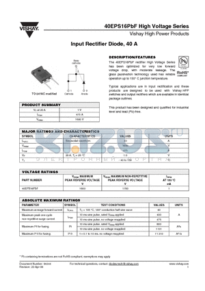 40EPS16PBF datasheet - Input Rectifier Diode, 40 A
