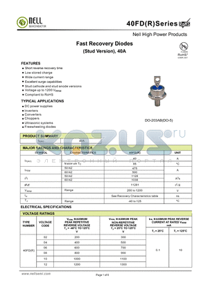 40FDR12A datasheet - Fast Recovery Diodes (Stud Version), 40A
