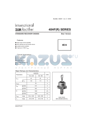 40HF400M datasheet - STANDARD RECOVERY DIODES