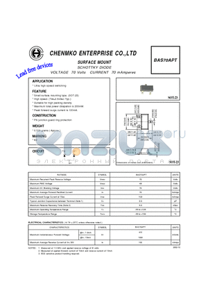 BAS70APT datasheet - SCHOTTKY DIODE VOLTAGE 70 Volts CURRENT 70 mAmperes