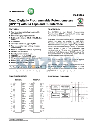 CAT5409WI-00 datasheet - Quad Digitally Programmable Potentiometers with 64 Taps and IbC Interface