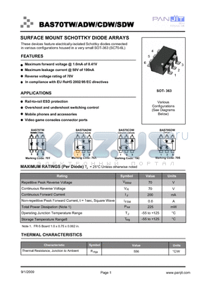 BAS70CDW datasheet - SURFACE MOUNT SCHOTTKY DIODE ARRAYS