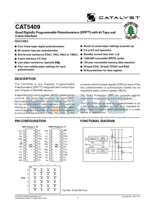 CAT5409YI-00-TE13 datasheet - Quad Digitally Programmable Potentiometers (DPPTM) with 64 Taps and 2-wire Interface