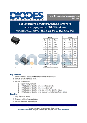 BAS70DW-06 datasheet - Sub-miniature Schottky Diodes & Arrays in