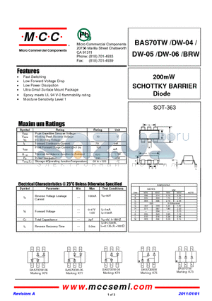 BAS70DW-06 datasheet - 200mW SCHOTTKY BARRIER Diode