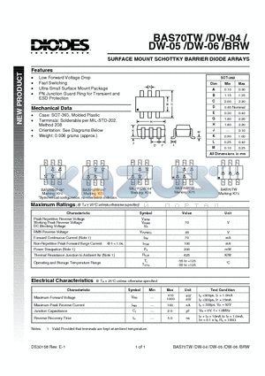 BAS70DW-06 datasheet - SURFACE MOUNT SCHOTTKY BARRIER DIODE ARRAYS