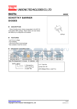 BAS70G-AE3-R datasheet - SCHOTTKY BARRIER DIODES