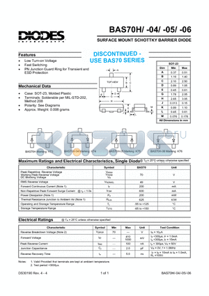 BAS70H-04 datasheet - SURFACE MOUNT SCHOTTKY BARRIER DIODE