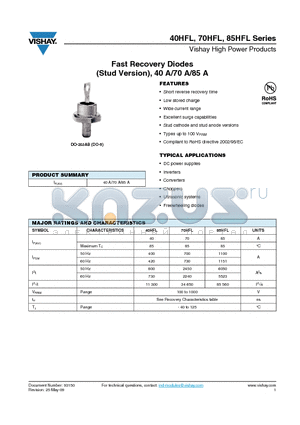 40HFL60S05 datasheet - Fast Recovery Diodes (Stud Version), 40 A/70 A/85 A