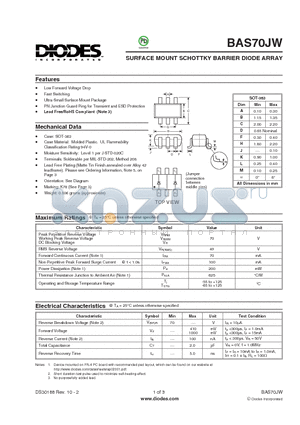 BAS70JW_1 datasheet - SURFACE MOUNT SCHOTTKY BARRIER DIODE ARRAY