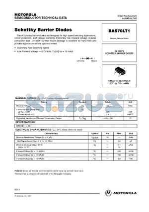 BAS70LT1 datasheet - CASE 318 08, STYLE 8 SOT 23 (TO 236AB)