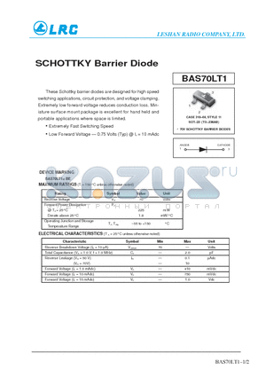 BAS70LT1 datasheet - SCHOTTKY Barrier Diode