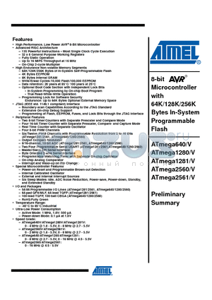 ATMEGA1280-16CU datasheet - 8-bit Microcontroller with 64K/128K/256K Bytes In-System Programmable Flash