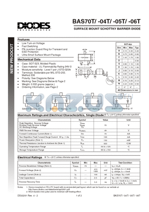 BAS70T-7 datasheet - SURFACE MOUNT SCHOTTKY BARRIER DIODE