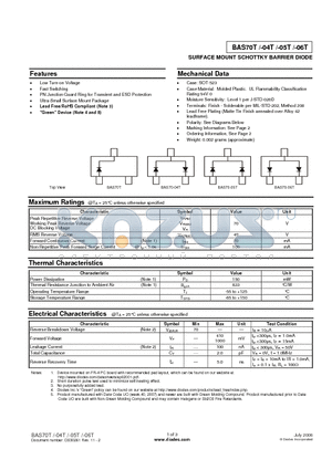 BAS70T datasheet - SURFACE MOUNT SCHOTTKY BARRIER DIODE