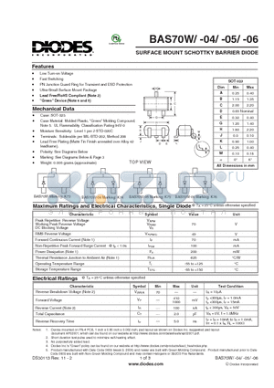 BAS70W datasheet - SURFACE MOUNT SCHOTTKY BARRIER DIODE