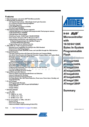 ATMEGA1284P-MUR datasheet - 8-bit Microcontroller with 16/32/64/128K Bytes In-System Programmable Flash