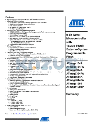 ATMEGA1284 datasheet - 8-bit Atmel Microcontroller with 16/32/64/128K Bytes In-System Programmable Flash