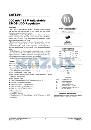 CAT6201 datasheet - 300 mA / 13 V Adjustable CMOS LDO Regulator