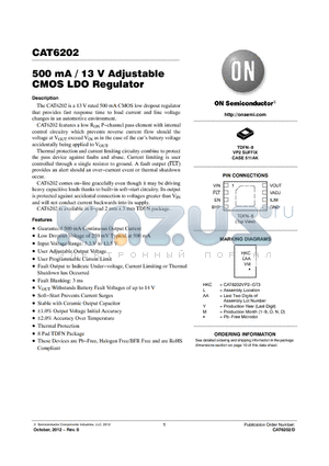 CAT6202 datasheet - 500 mA / 13 V Adjustable CMOS LDO Regulator