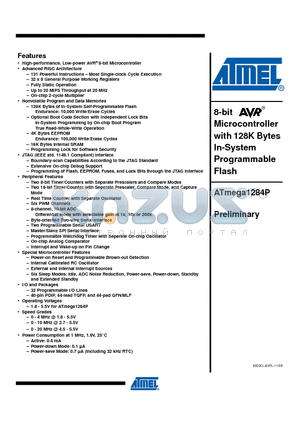 ATMEGA1284P_1 datasheet - 8-bit Microcontroller with 128K Bytes In-System Programmable Flash