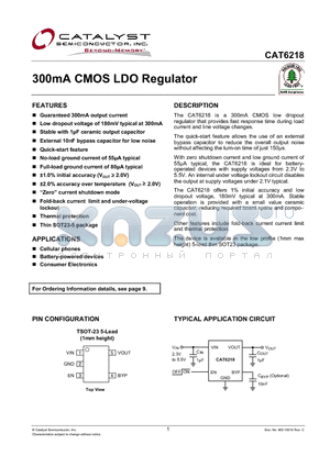 CAT6218-150TD-GT3 datasheet - 300mA CMOS LDO Regulator