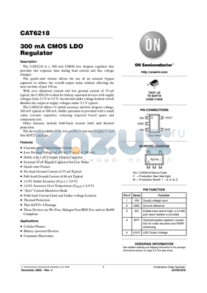 CAT6218-285TDGT3 datasheet - 300 mA CMOS LDO Regulator