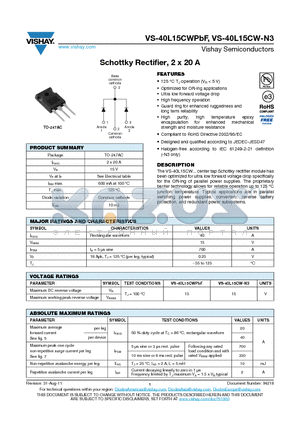 40L15CW-N3 datasheet - Schottky Rectifier, 2 x 20 A