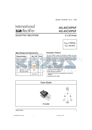 40L45CW datasheet - SCHOTTKY RECTIFIER 2 x 20 Amps