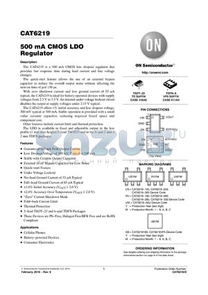 CAT6219-285TDGT3 datasheet - 500 mA CMOS LDO Regulator