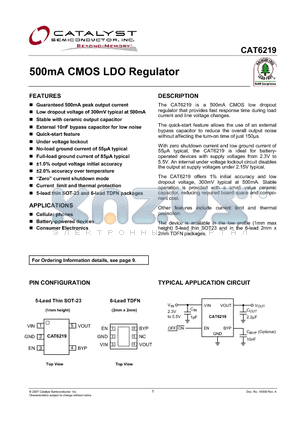 CAT6219-330TD-GT3 datasheet - 500mA CMOS LDO Regulator