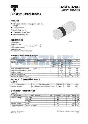 BAS82 datasheet - Schottky Barrier Diodes