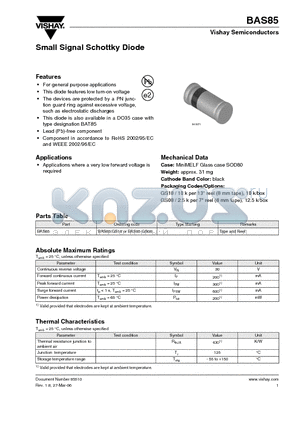 BAS85_08 datasheet - Small Signal Schottky Diode