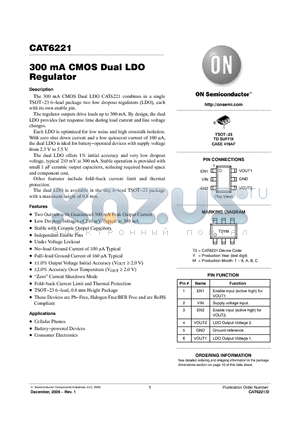 CAT6221-PFTD-GT3 datasheet - 300 mA CMOS Dual LDO Regulator
