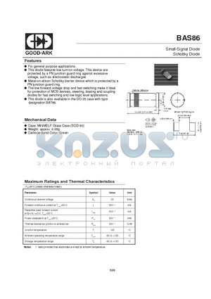 BAS86 datasheet - Small-Signal Diode Schottky Diode