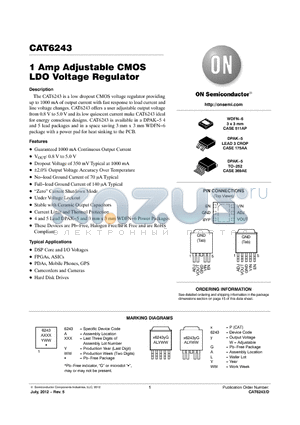 CAT6243 datasheet - 1 Amp Adjustable CMOS LDO Voltage Regulator