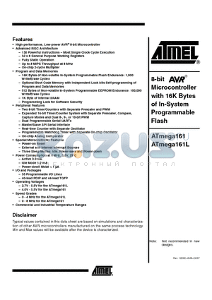 ATMEGA161-8AC datasheet - 8-bit Microcontroller with 16K Bytes of In-System Programmable Flash