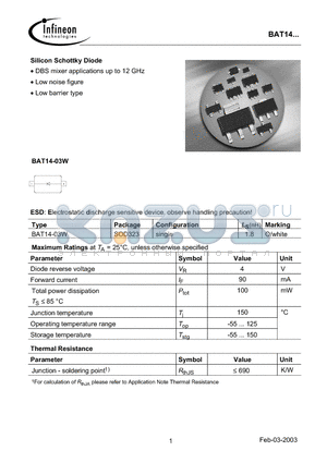 BAT14 datasheet - Silicon Schottky Diode