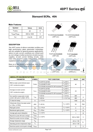 40PT06BI datasheet - Stansard SCRs, 40A