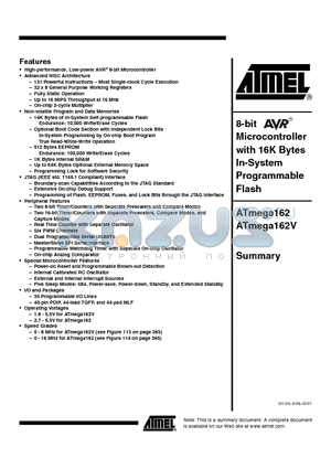 ATMEGA162-16AI datasheet - 8-bit Microcontroller with 16K Bytes In-System Programmable Flash