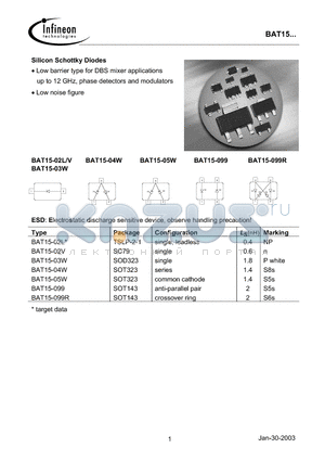 BAT15-03W datasheet - Silicon Schottky Diodes
