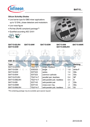 BAT15-03W datasheet - Silicon Schottky Diodes