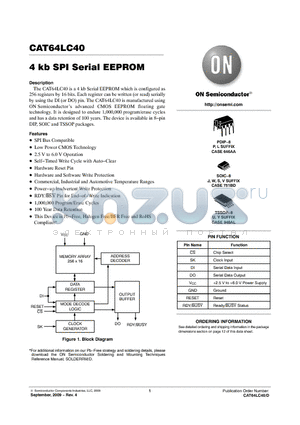 CAT64LC40JA-T3 datasheet - 4 kb SPI Serial EEPROM