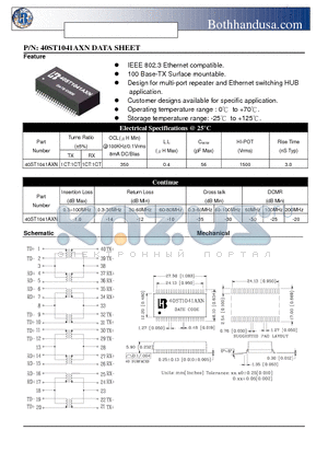 40ST1041AXN datasheet - 40 PIN SMD ETHERNET 10/100 BASE-TX HIGH SPEED LAN MAGNETICS