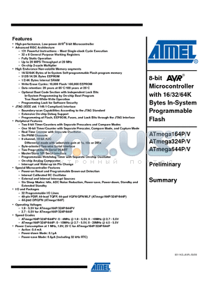 ATMEGA164P datasheet - 8-bit Microcontroller with 16/32/64K Bytes In-System Programmable Flash
