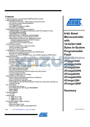 ATMEGA164A_11 datasheet - 8-bit Atmel Microcontroller with 16/32/64/128K Bytes In-System Programmable Flash