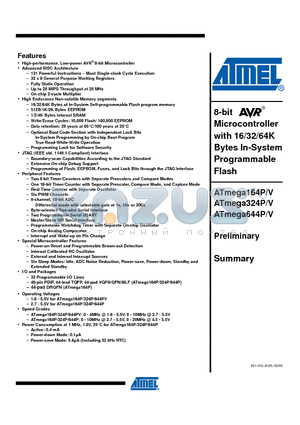 ATMEGA164P-20AU datasheet - 8-bit Microcontroller with 16/32/64K Bytes In-System Programmable Flash