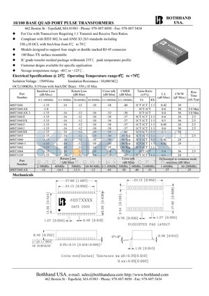 40ST1041F datasheet - 10/100 BASE QUAD PORT PULSE TRANSFORMERS