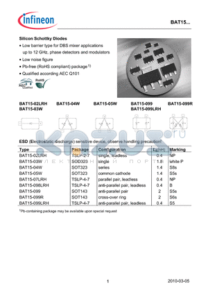 BAT15-099 datasheet - Silicon Schottky Diodes